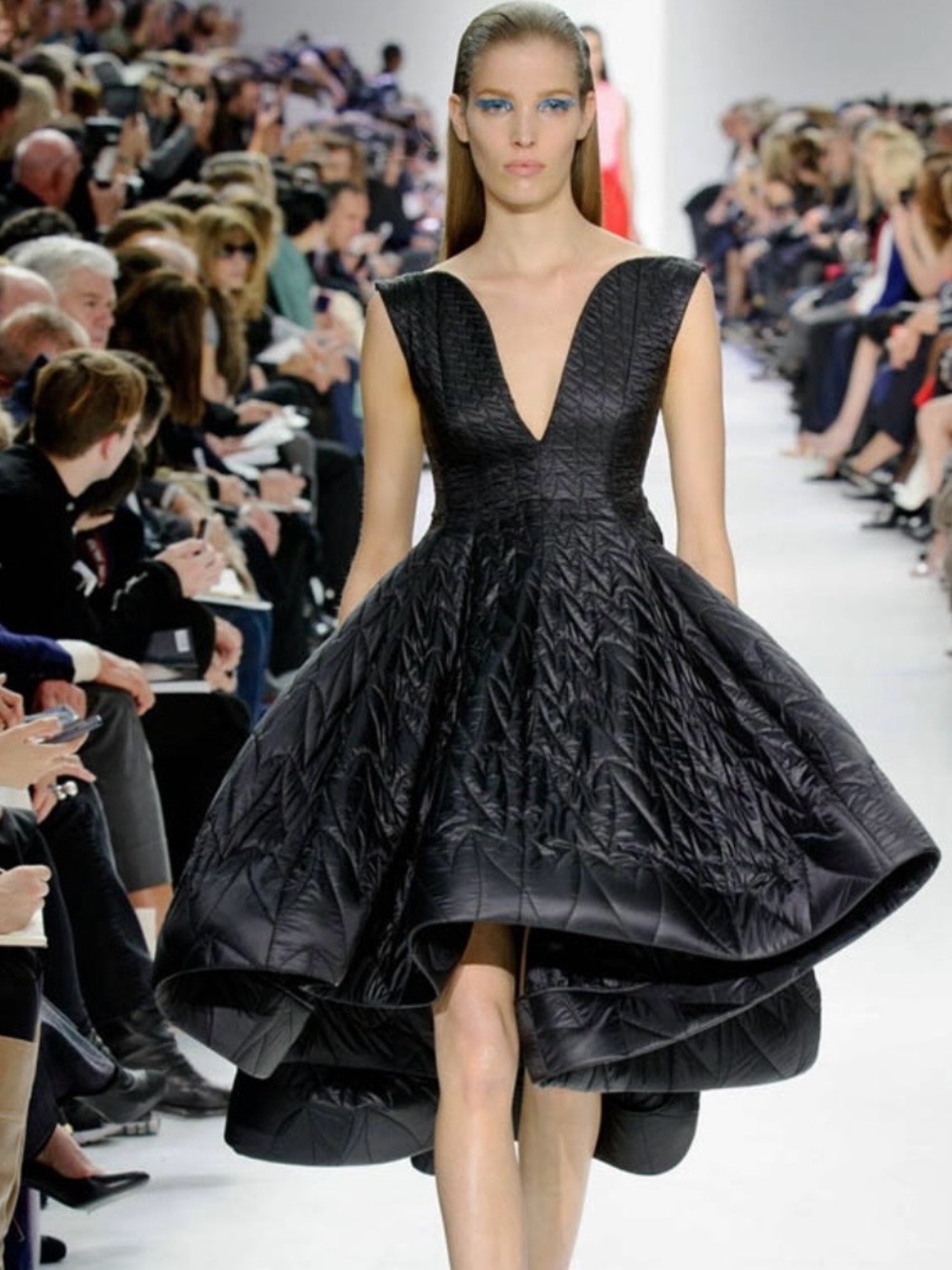 Dior Fall /Winter 2014 Collection Black Quilted V-Neck High-Low Cocktail Dress